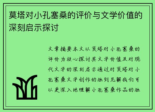 莫塔对小孔塞桑的评价与文学价值的深刻启示探讨