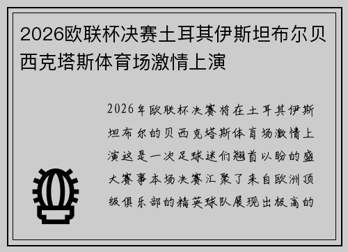 2026欧联杯决赛土耳其伊斯坦布尔贝西克塔斯体育场激情上演